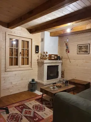 a living room with a couch and a fireplace at Villa Skyline in Kotor