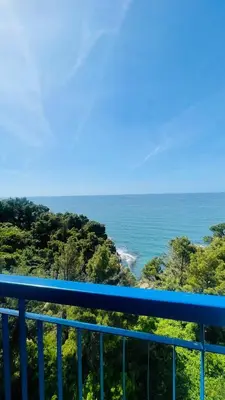 a view of the ocean from a balcony at CORPUS A - Hotel Albatros in Ulcinj