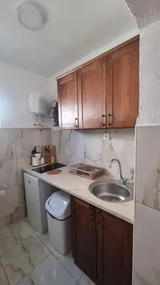 a small kitchen with a sink and a toilet at Apartmani MINA in Bar