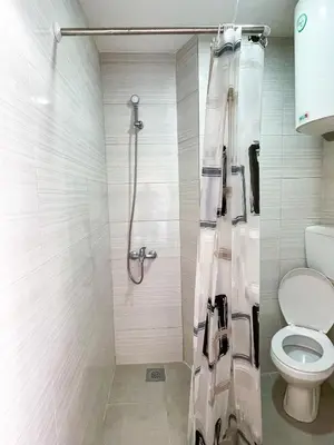 a bathroom with a shower and a toilet at Apartman 200 in Ulcinj