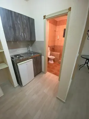 a small kitchen with a sink and a toilet at Guesthouse Liamra in Ulcinj