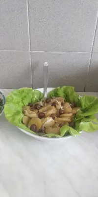 a plate of food with a fork in a lettuce at Apartments Nikola in Bar