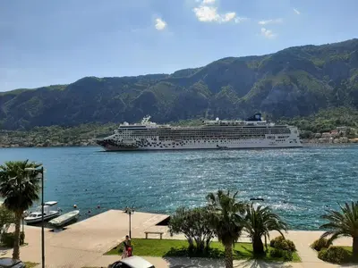a cruise ship in a large body of water at Luxury flat with amazing view INES in Kotor