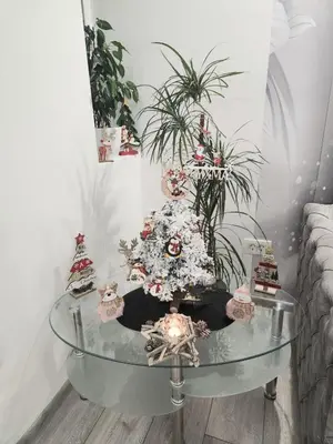 a glass table with a christmas tree on top of it at Apartment Marina 2 in Kotor