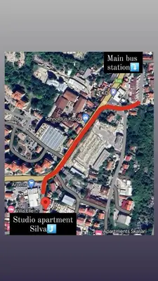 a map of a road with a red line at Studio Apartment Silva in Kotor