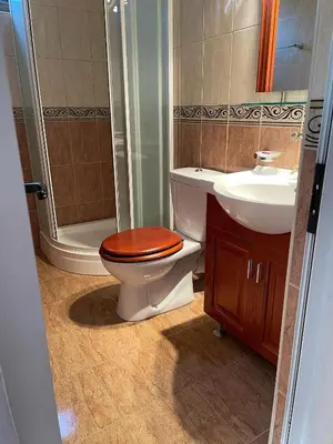 a bathroom with a toilet and a sink and a shower at Apartments Zati in Ulcinj