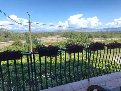 a balcony with potted plants on a fence at Skadar Lake Apartment -Karolina in Vranjina