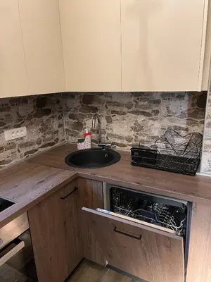 a kitchen counter with a sink and a dishwasher at Casa di Kiara, Skadar Lake in Dodoši
