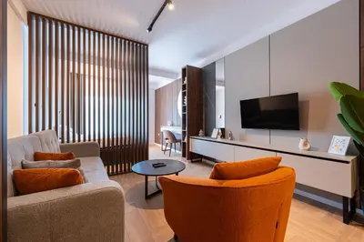 a living room with a couch and a tv at Bonita Residence in Dobrota