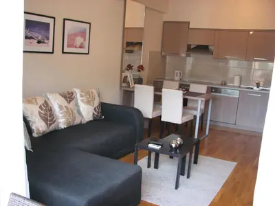 a living room with a couch and a table at Apartment B&S in Budva