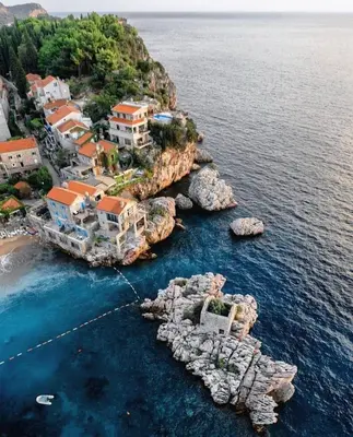 an aerial view of a small island in the water at V Lux Apartment Sveti Stefan in Sveti Stefan