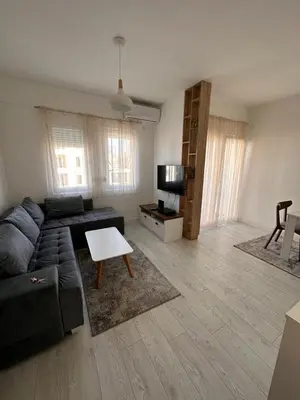 a living room with a couch and a coffee table at Eastside studio in Podgorica