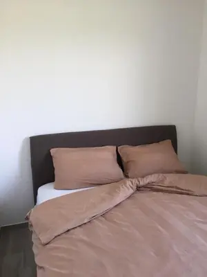 a bed with two pillows on top of it at M&A Montenegro Apartmani in Golubovci