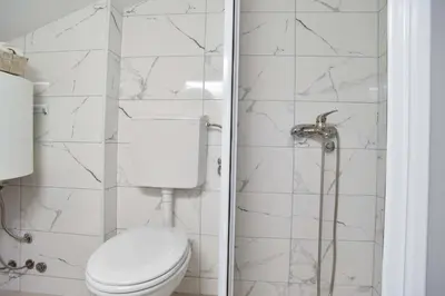 a bathroom with a toilet and a shower at Apartman 3 in Budva