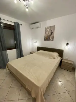 a bedroom with a large bed in a room at Apartmani Lime in Petrovac na Moru