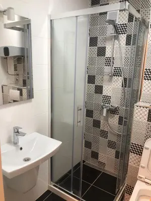 a bathroom with a shower and a sink at Apartmani Lime in Petrovac na Moru