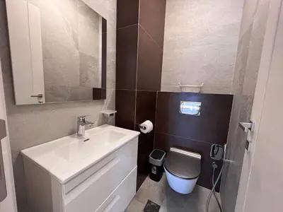 a bathroom with a sink and a toilet at White Homes 37 • Central Point in Podgorica