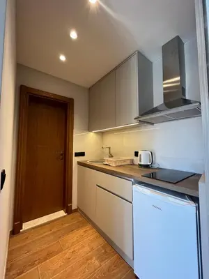 a kitchen with a sink and a stove top oven at Perla apartmani in Petrovac na Moru