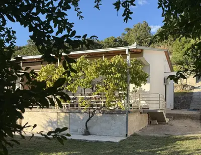 a building with a tree in front of it at Summer house Kruce in Kruče