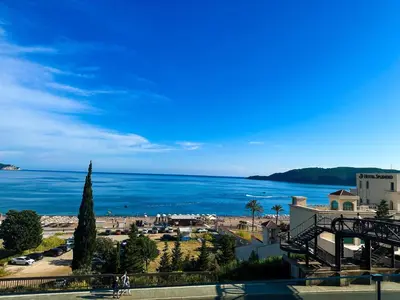 a view of the ocean from a building at BigMontenegro Shine in Budva