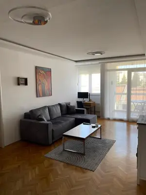 a living room with a couch and a coffee table at Apartment Ritter in Budva