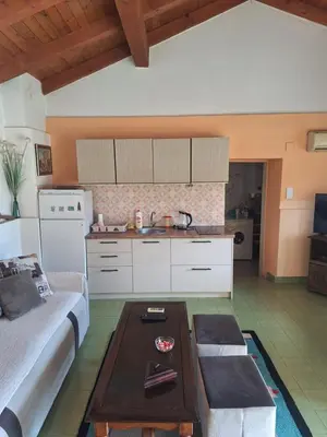 a kitchen with a couch and a table in a room at Apartman Boljević in Podgorica