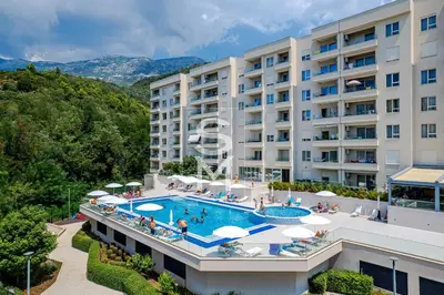 an aerial view of a hotel with a swimming pool at Status-M Apartments 89 in Becici
