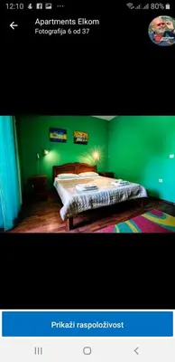 a bedroom with green walls and a bed at Vila Elkom, Apartment 5 in Ulcinj