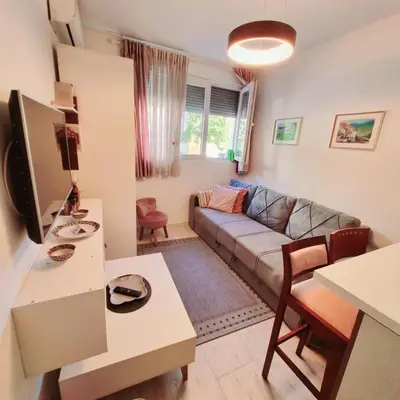 a living room with a couch and a table at Apartman Podgorica in Podgorica