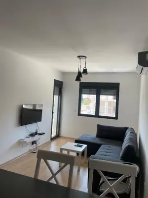 a living room with a couch and a table at Home Away Apartment in Podgorica