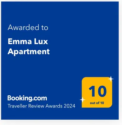 a sign that reads awarded to emma luk experiment at Emma Lux Apartment in Dobra Voda