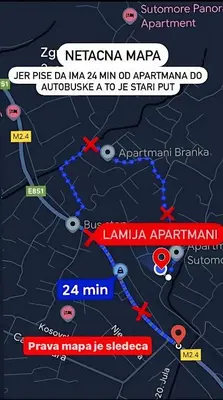 a map of theorema magaza and thelevant road at LamijaApartmani in Sutomore