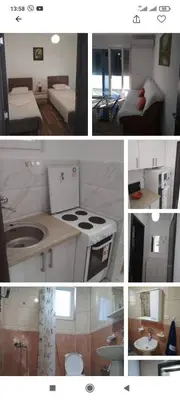 a collage of photos of a bathroom and a room at Kod Senada in Utjeha