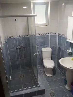 a bathroom with a shower and a toilet and a sink at Kod Senada in Utjeha