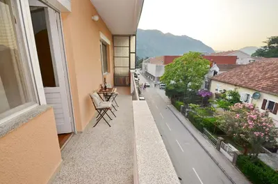 a balcony of a building with a view of a street at Central Art Oasis Kotor in Kotor