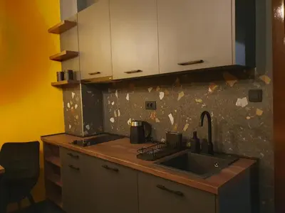 a kitchen with a sink and a counter top at Studio apartman Luka in Cetinje