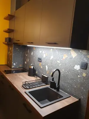 a kitchen with a sink and a counter top at Studio apartman Luka in Cetinje