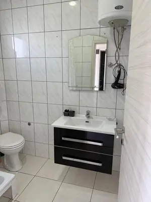 a bathroom with a sink and a toilet and a mirror at Lake Skadar Paradise in Podgorica