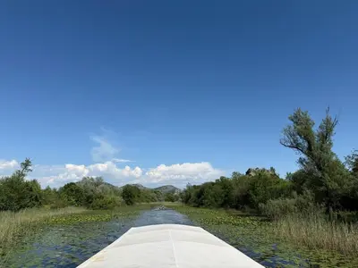 a bridge over a river with trees and water at Lake Skadar Paradise in Podgorica