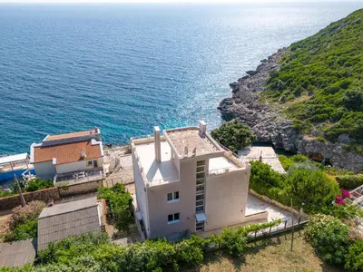 an aerial view of a house next to the ocean at Apartments BABKO in Bar