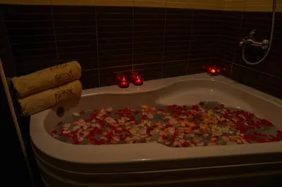a bath tub filled with lots of money at Apartments Casa Pineta in Ulcinj