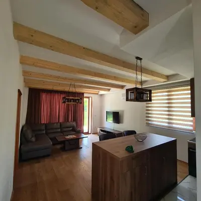 a living room with a couch and a table at Orahovo stone vilas in Virpazar