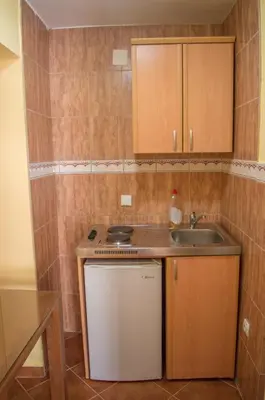 a small kitchen with a sink and a dishwasher at Apartments Macaso in Bar