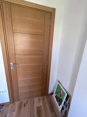 a wooden door in a room with a picture at Apartman Andrea in Bar