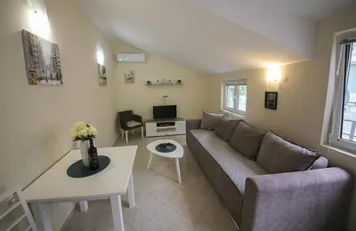 a living room with a couch and a table at Goga Apartment in Kotor