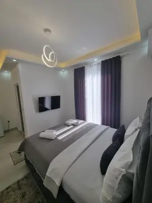 a bedroom with a large bed and a window at Kahari Apartments in Ulcinj