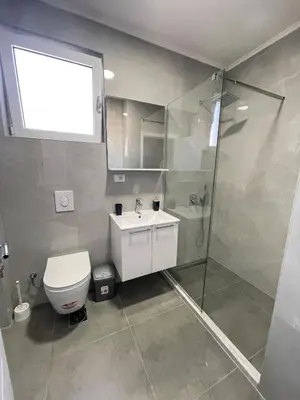 a bathroom with a shower and a toilet and a sink at Le Vacanze in Ulcinj