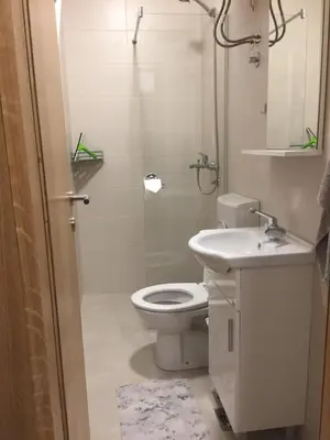 a bathroom with a toilet and a sink and a shower at Monimont in Golubovci
