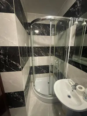 a bathroom with a shower and a toilet and a sink at Apartman Dejan Rafailovici in Rafailovici