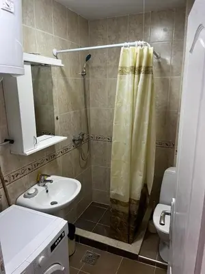 a bathroom with a shower and a sink and a toilet at Apartman Perić in Bigovo